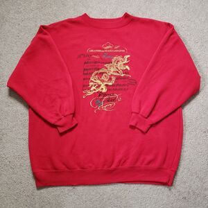 Vtg 90s Express Embroidered Angels Joyeux Noel Crewneck Sweater Vibrant Red Sz S